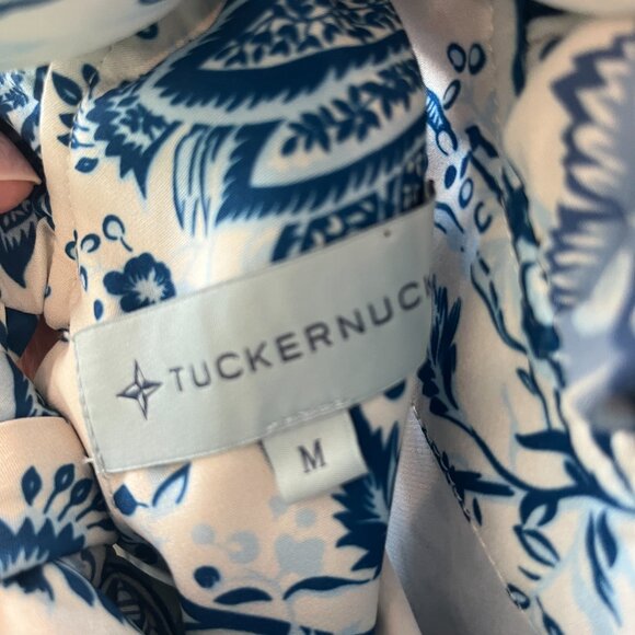 Tuckernuck Mason Blue Floral Chintz High Ruffle Neck Blouse with Tie Back - Picture 8 of 9